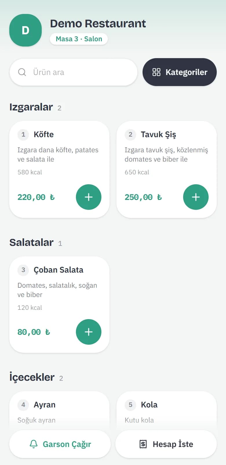 Misafirin telefonundaki QR menü